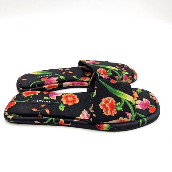 Natori Radial Chikayo Satin Slide Sandal Women's Black/Multi Size US6M EU36.5 - Picture 3 of 11